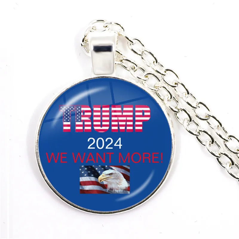 Women For Trump 2024 American Election Glass Cabochon Necklace 3D Print Silver Color Pendant Necklace Jewelry For Women Men