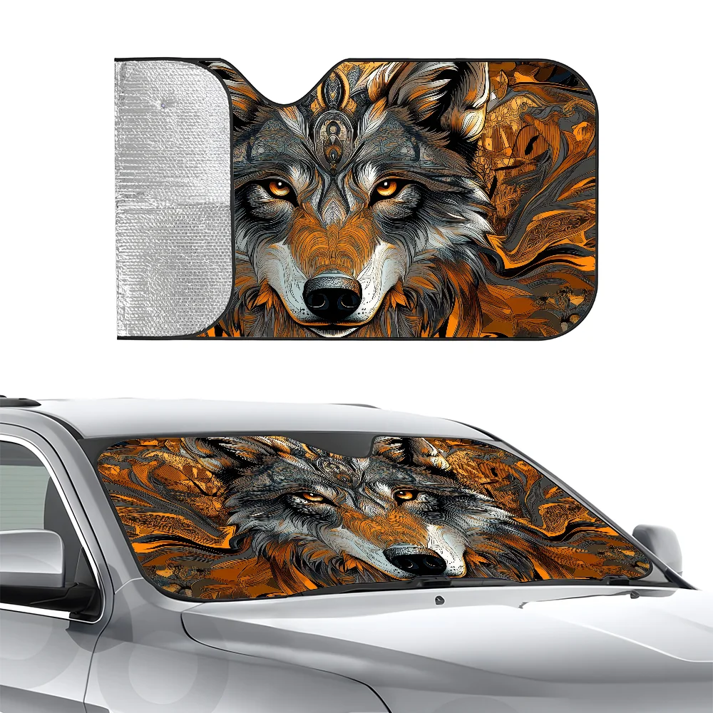 

Native Tribal Wolf Car SunSha Трехслойная изоляция автомобиля Переднее лобовое стекло Sun Sha Присоски Блоки УФ-лучей Солнце