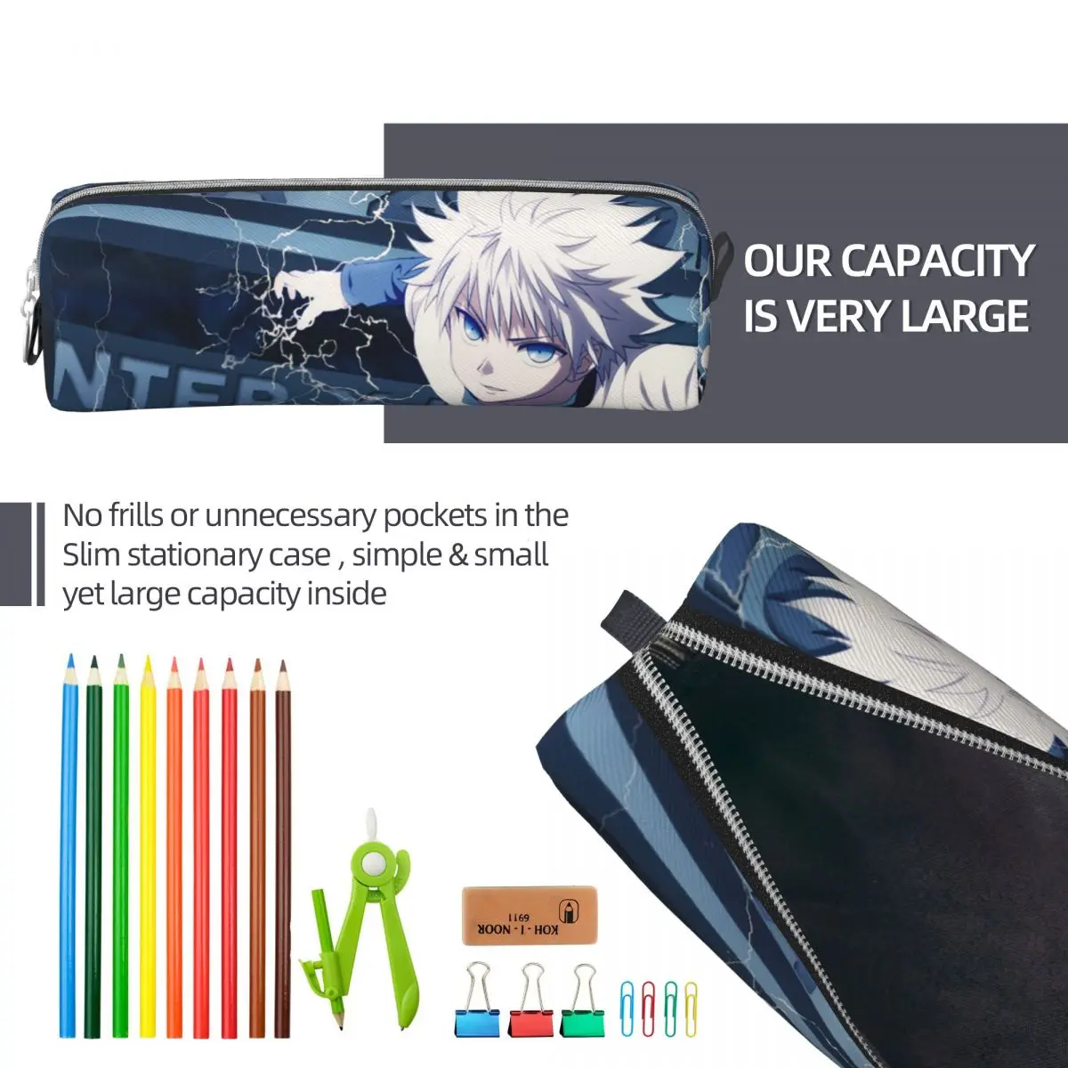 Imagem -06 - Hunter x Hunter Lápis Case Killua Zoldyck Caneta Bolsas Grande Armazenamento Escritório Zipper Lápis para Meninas e Meninos Novo