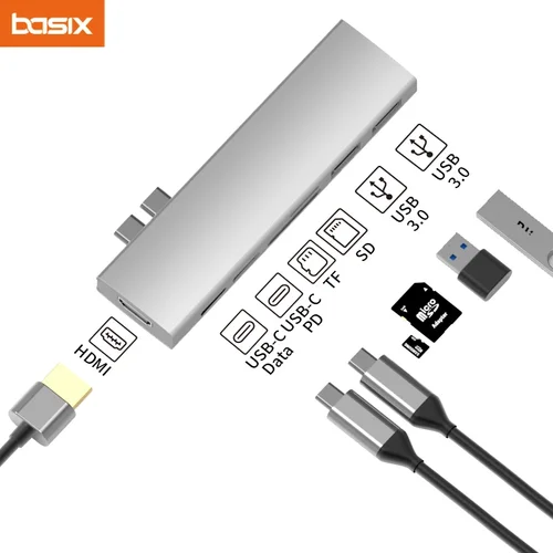 Imagen 1 del producto Basix USB C Hub USB para MacBook Pro/Air M1 M2 2021 2020 2019 2018 Thunderbolt 3 PD USB 3,0 lector de tarjetas SD TF adaptador de concentrador tipo C