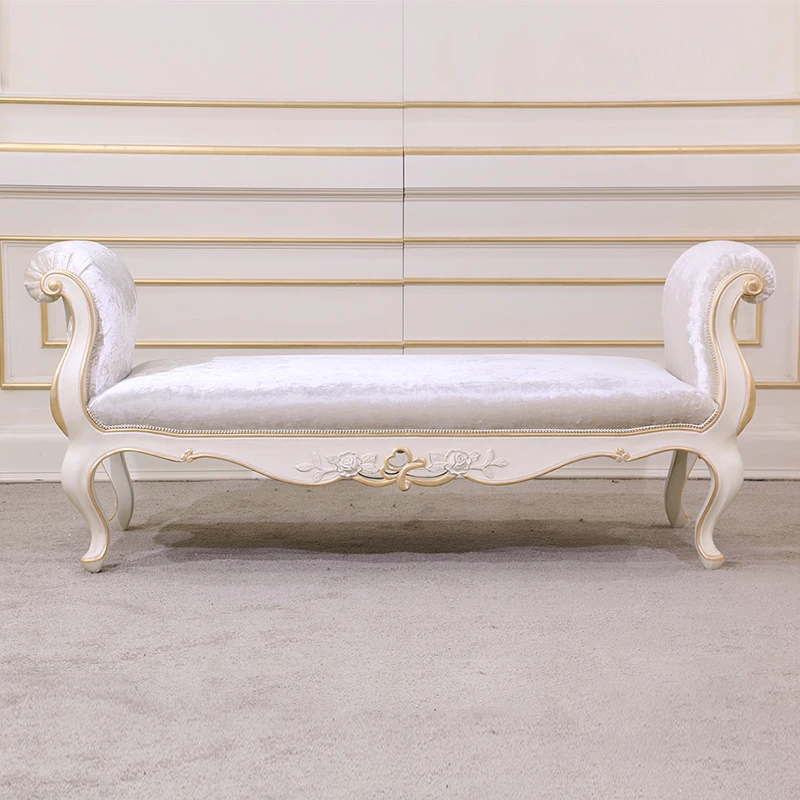 

European court retro gold-painted end chair solid wood bed front stool bedroom bedside wardrobe stool