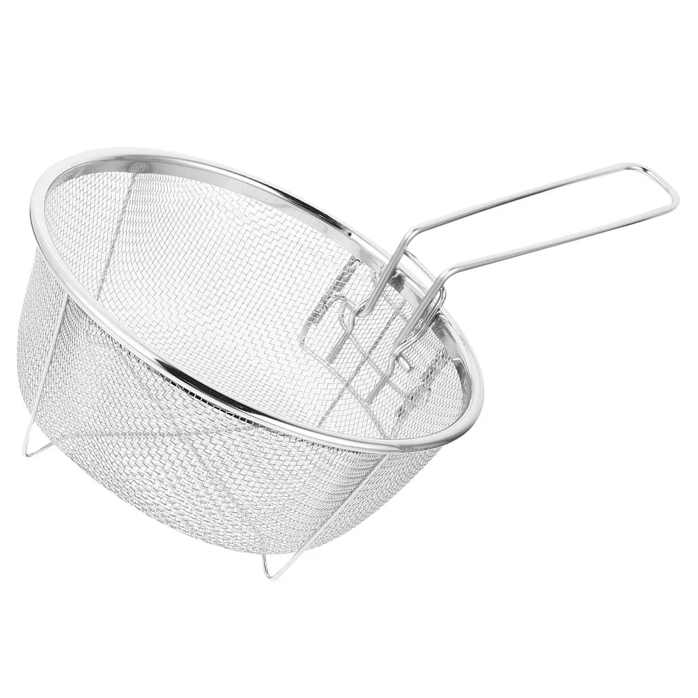 Stainless Steel Frying Basket with Handle Round Deep Fryer Pot French Fries Ramen Spoon for Folding Baskets Only