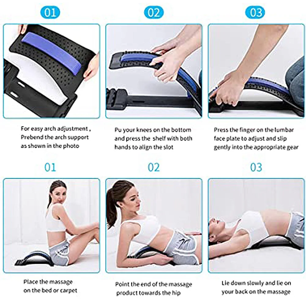 4 Level Adjustable Back Massager Stretcher Waist Neck Stretch Lumbar Support Relaxation Spine Pain Relief Fitness Equipment