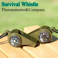 3pcs 3 in 1 Camping Hiking Emergency Survival Whistle with Compass,Thermometer,Outdoor Whistle Camping Tools ArmyGreen Color