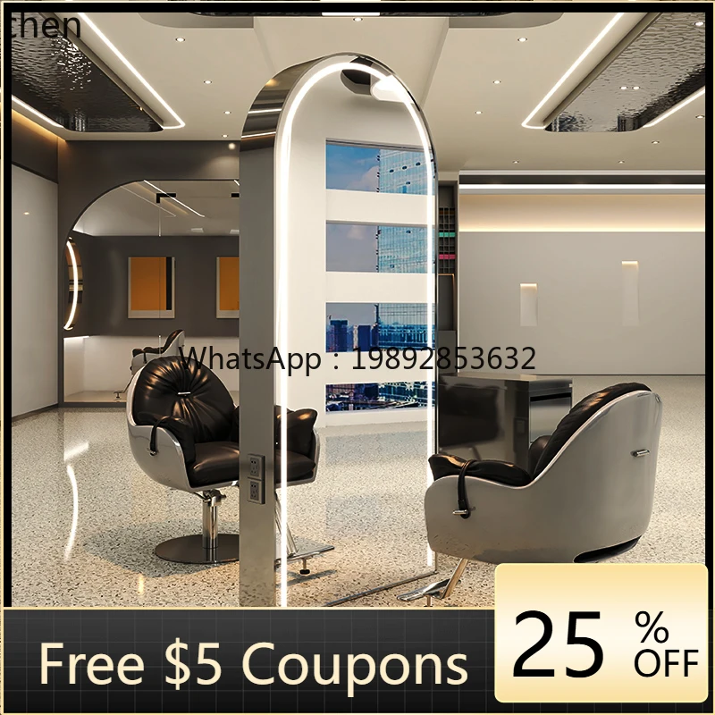 

HH barber shop mirror table cabinet floor-to-ceiling hairdressing mirror simple light hair cutting chair