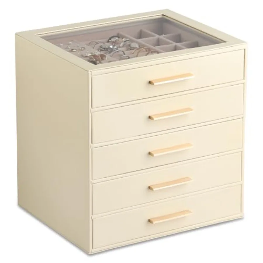 

Шкатулка для драгоценностей с прозрачной крышкой, 5-слойный органайзер для ювелирных изделий с ящиком, органайзеры для ювелирных изделий из искусственной кожи и шкатулки для хранения ювелирных изделий для женщин Je