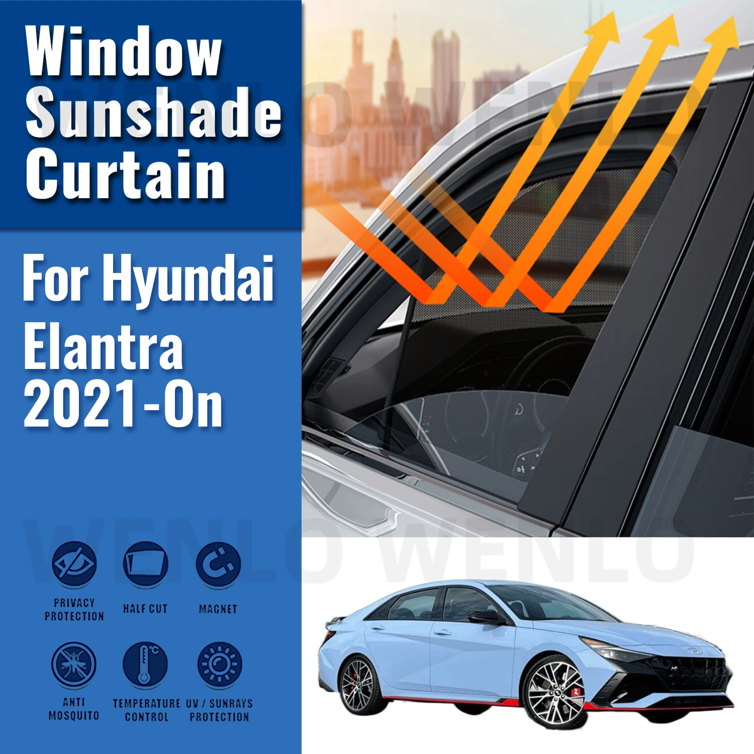 For Hyundai Elantra 2021 2022 2023 2024 Avante CN7 Car Window Sunshade Magnetic Curtain Sun Shade Visor Net Mesh Protect Kids