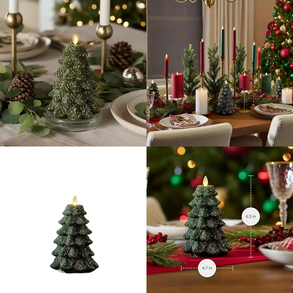 

Glittering LED Candle with Moving Flame, 4.7 x 6.5, Battery-Powered with Timer, Ideal for Christmas Tree Decor