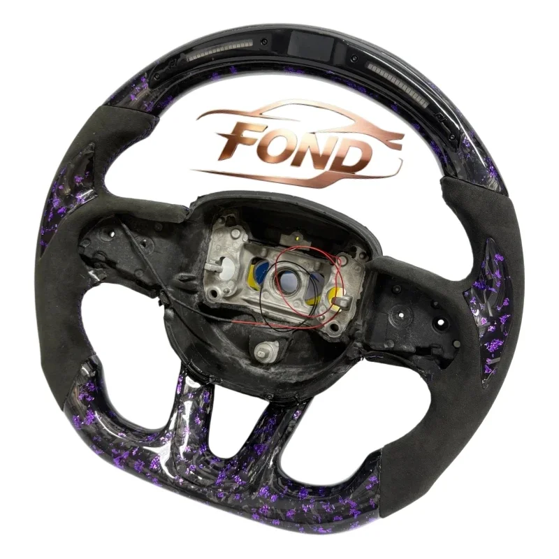 Custom Carbon Fiber LED Steering Wheel for Dodge Challenger (Hellcat, SRT, R/T, SE) and Charger Purple Forged Carbon Fiber