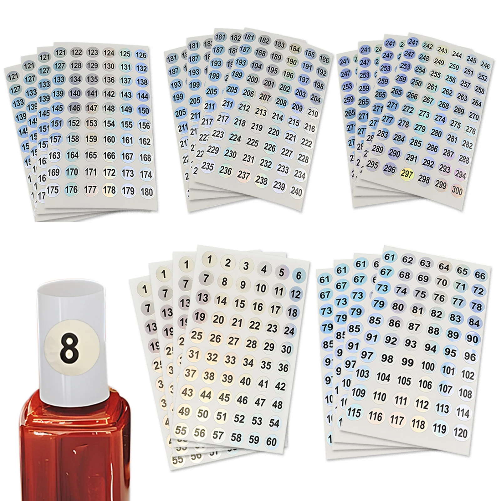 20 hojas de clasificación de 1 a 300, pegatinas redondas decorativas para el hogar, la escuela y la Oficina, impermeables, embalaje reflectante
