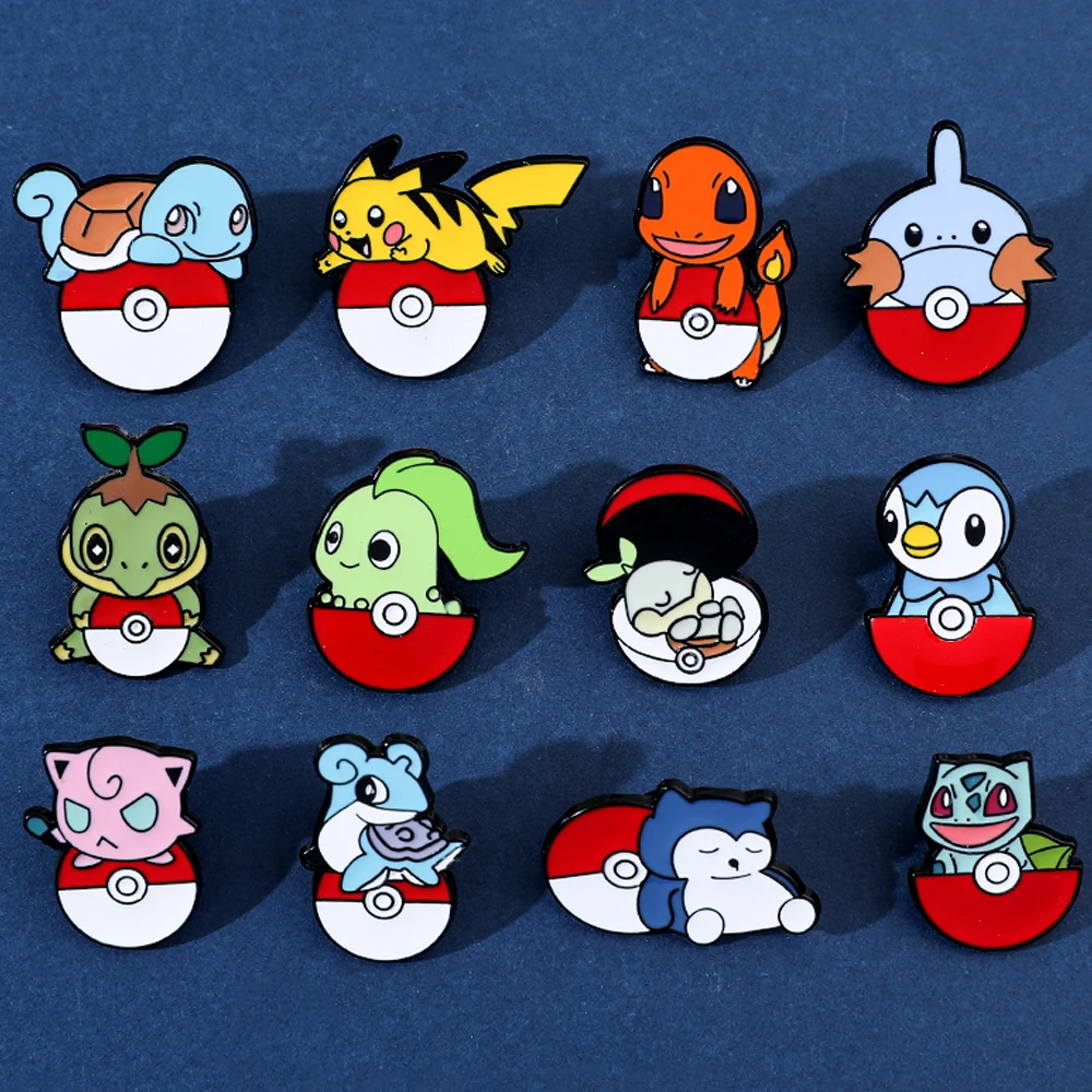 Pokemony Anime Poke Ball twarda emaliowana szpilki kreskówka Pikachus Snorlax Jigglypuff Charmander metalowa broszka dla fanów zbierających prezent