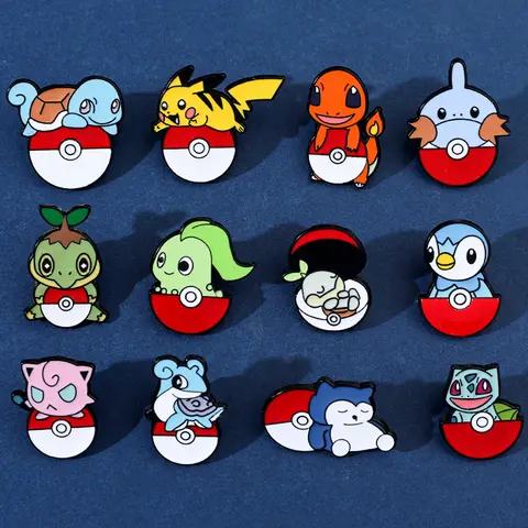 포켓몬 애니메이션 Poke Ball 하드 에나멜 핀 만화 Pikachus Snorlax Jigglypuff Charmander 금속 브로치 팬 수집 배지 선물