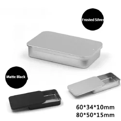 1PC Mini Zwart Matte Sliding Cover Push-Pull Blikken Doos Draagbare U Schijf Kauwgom Metalen Doos kleine Thuis Zalf Opbergdoos