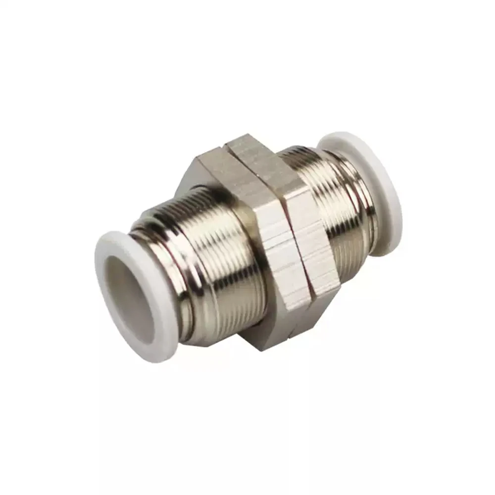 1Pcs PM Copper Nickel Plating Straight Quick Connector 4-12mm OD Pneumatic Pipe Bulkhead Union Fitting Air Hose One Touch Joint 6