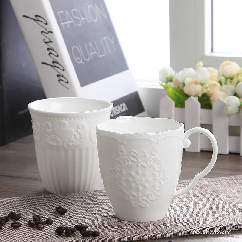 300ml, White Embossed Porcelain Cute Snow Mugs, Copo Cafe Nespresso Cup, Ceramic Funny Mugs Christmas Gift, Taza Para Cafe Cup