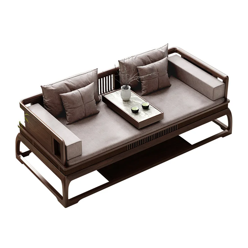 

New Chinese-style solid wood Arhat bed, black walnut furniture push-pull bed, small apartment Chinese-style three-person sofa