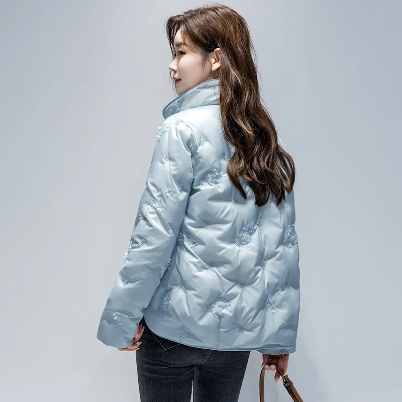 White Duck Down Lightweight Down Jacket Women's Short Loose New Winter Fashion Embroidered Stand Collar Down Jacket Trend