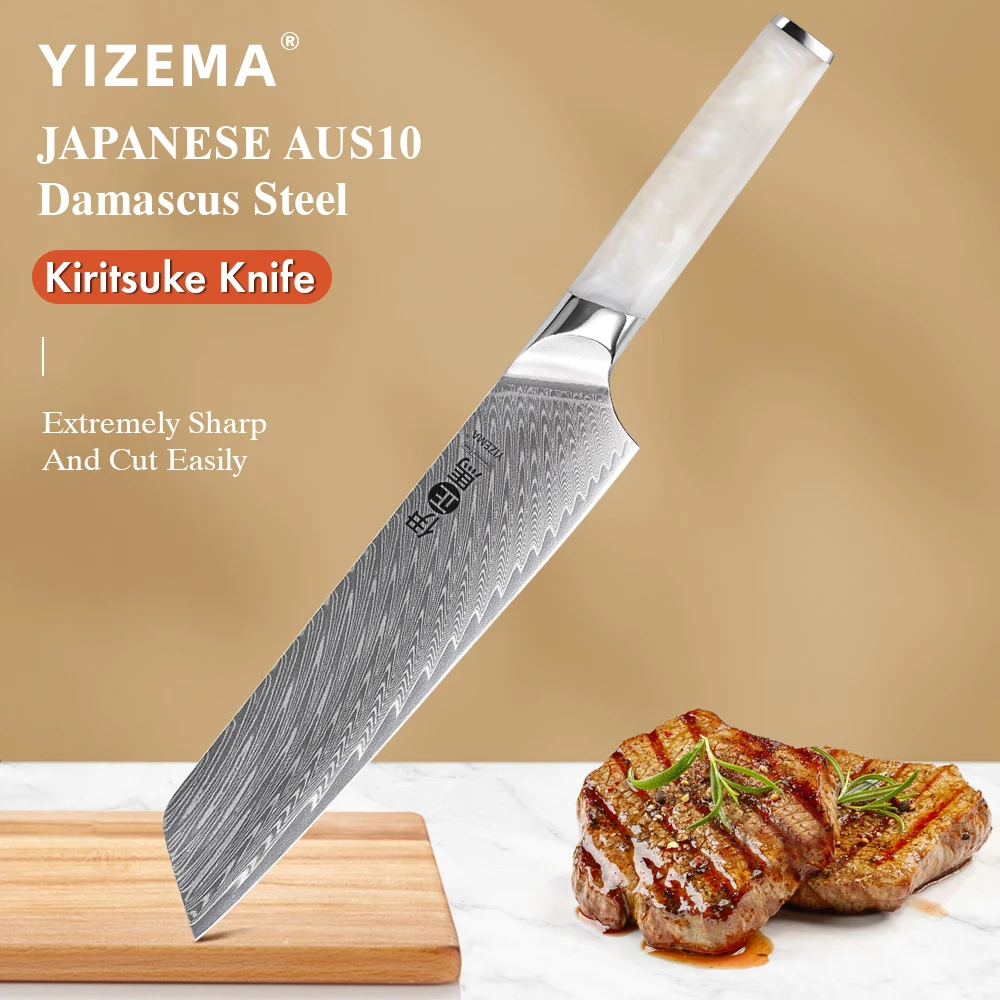 

Японский нож Kiritsuke YIZEMA, Профессиональный кухонный шеф-повар из дамасской стали, острый режущий Кливер, 8,5 дюйма, инструменты для приготовления пищи