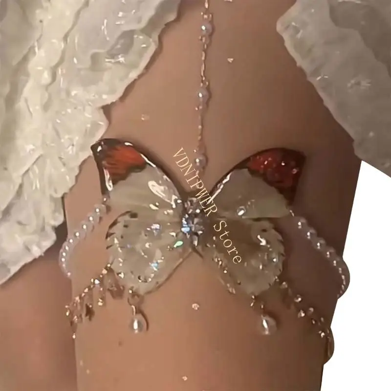 Einzigartige Schmetterling Oberschenkelband Perlen Flügel Bein Schmuck für Halloween und Bühnenshows Musikfestivals Foto D08E