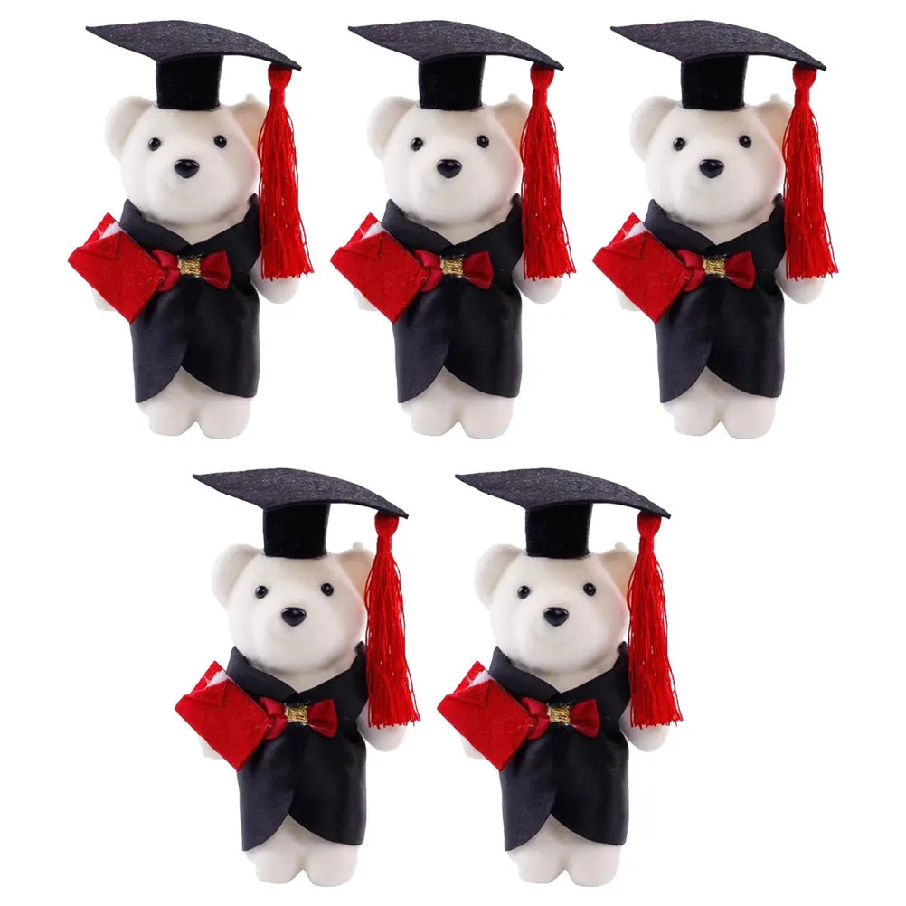 5Pcs Graduation Bear Mini Stuffed Bears Bouquet Decoration Cartoon Party Ornament Graduation Gift Box Mini Stuffed Bears
