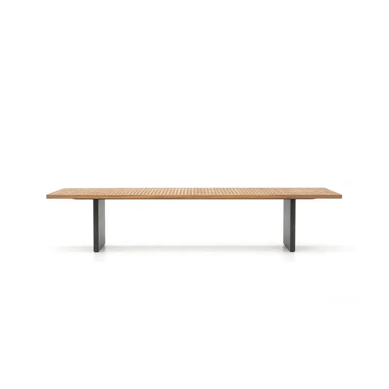 &Italia Modern Durable Waterproof Outdoor Teak Wood Coffee Table with Stainless Steel Legs Quadrado Design for Garden Park Use
