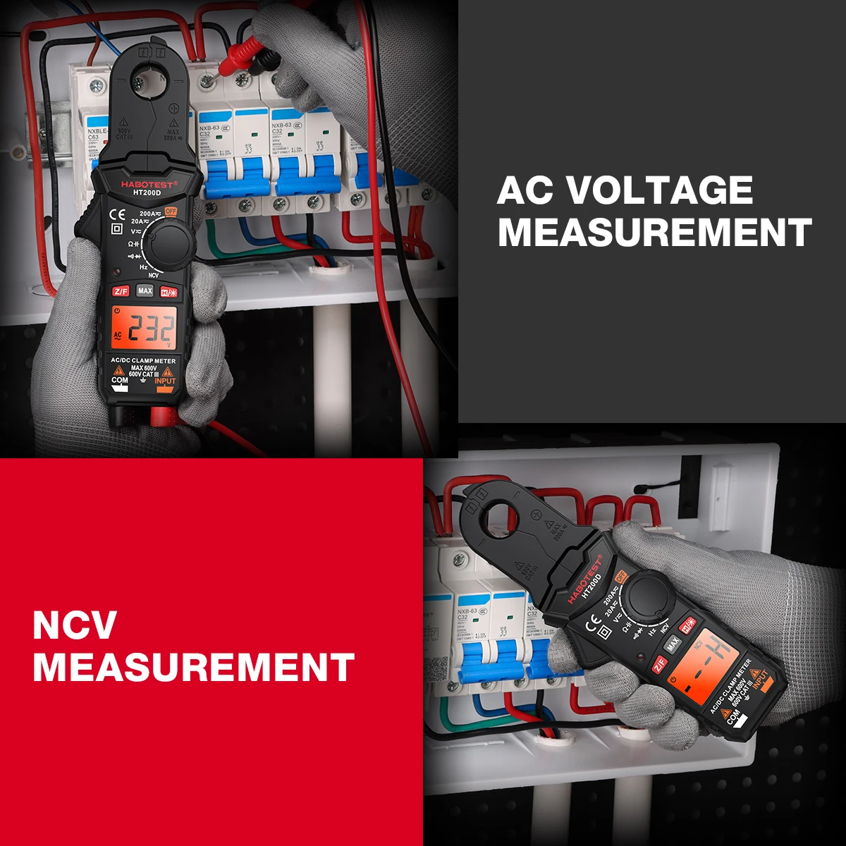 HABOTEST HT200D pinza amperometrica digitale 2000 conteggi True RMS NCV 600V tensione 200A DC/AC corrente multimetro pinza misuratore di corrente