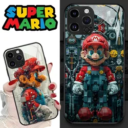 Super Mario Phone Case for IPhone 15 14 Plus 11 12 13 Pro Max Tempered Glass Back Anime Game Shockproof Y2k Soft Fashion Cover