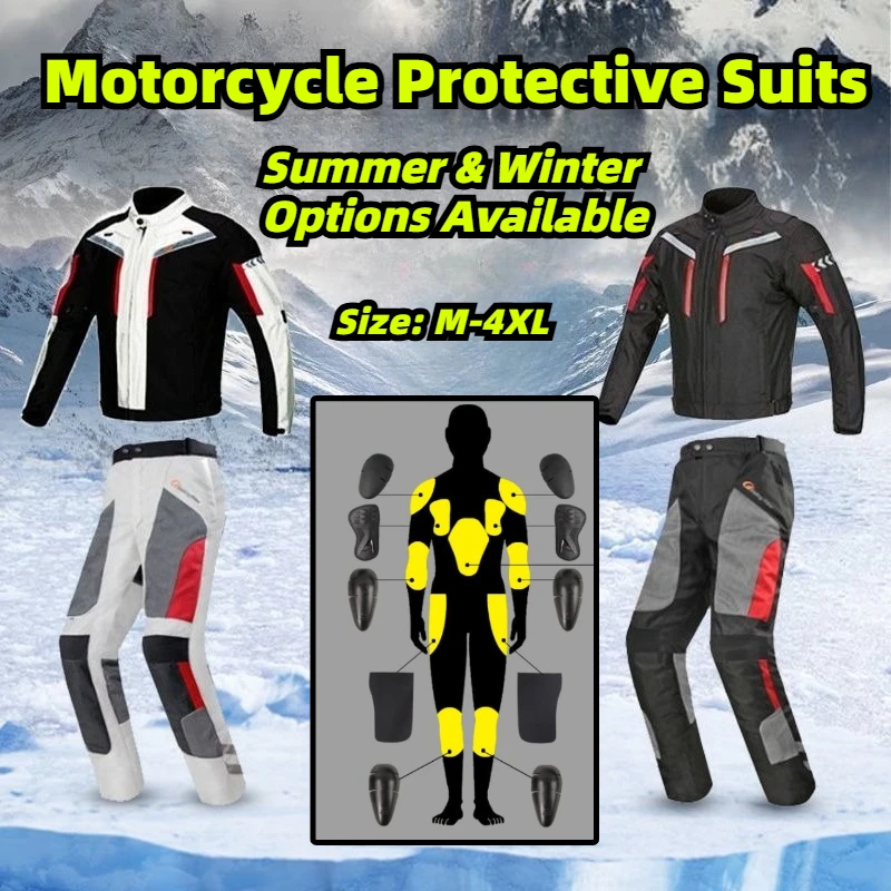 

Men's Winter Motorcycle Riding Suit Waterproof Breathable 4 Seasons Armor Protective Set