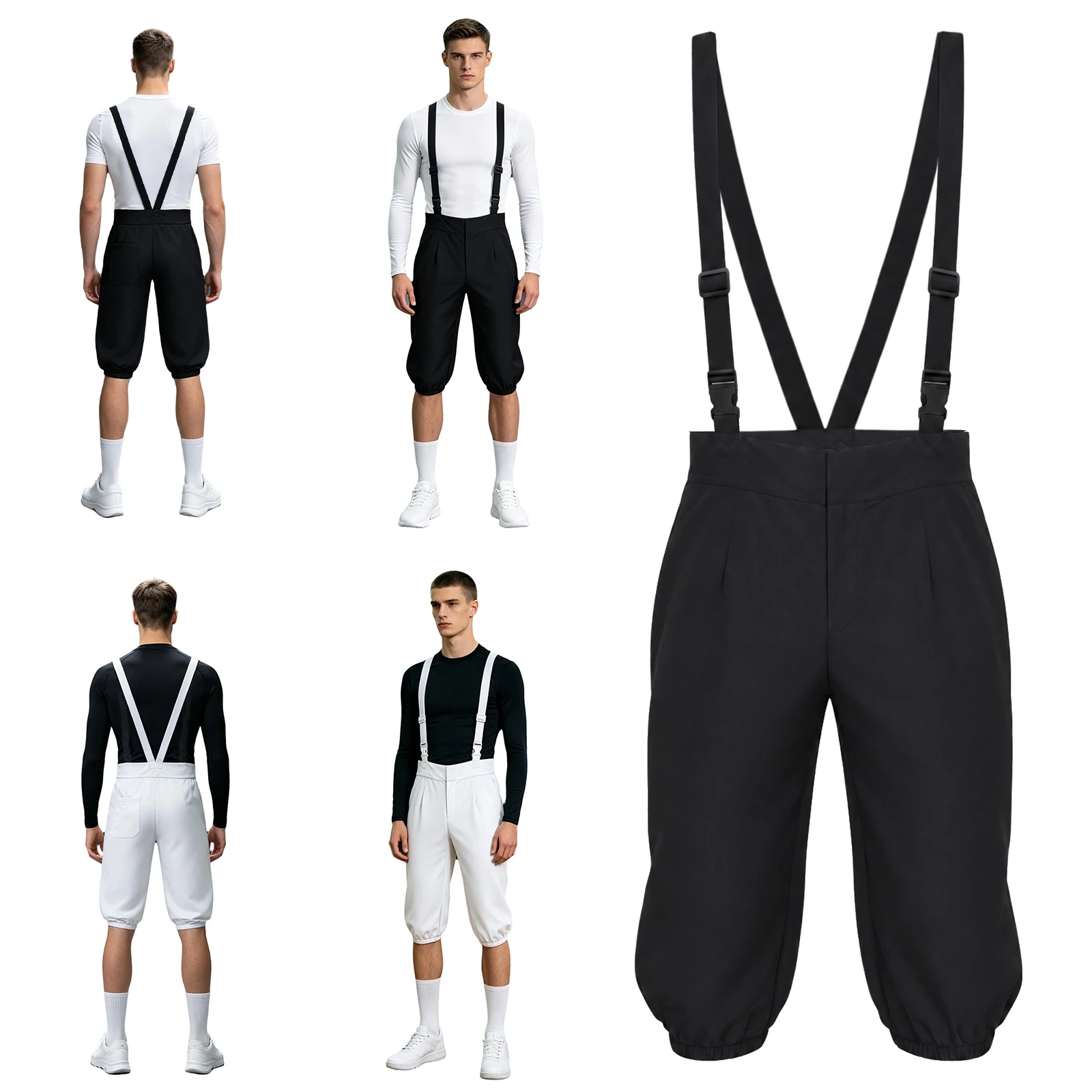 Men Fencing Uniform Overalls Hook-and-loop Closure Elastic Legs Shorts with Adjustable Buckle Straps for Training Competition