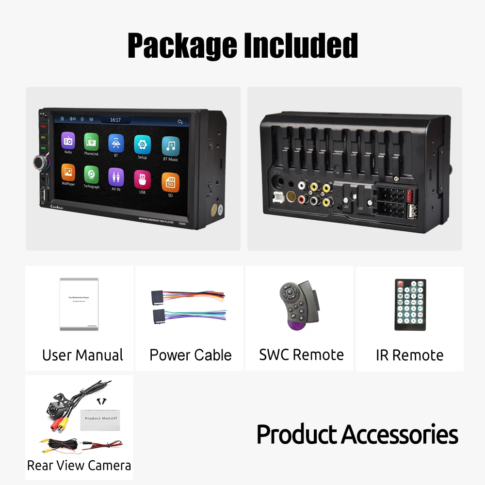 ESSGOO 7 inch draadloze Apple Carplay Android Auto dubbele 2 DIN autoradio radio AUX FM Bluetooth USB TF touchscreen spiegellink
