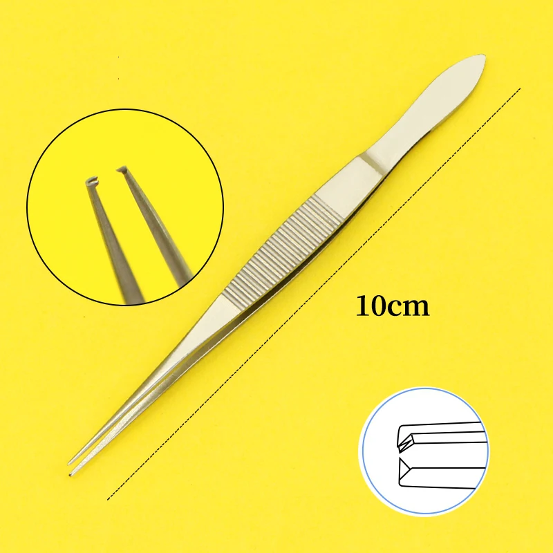 Eye forceps straight elbow 10cm stainless steel with teeth double eyelid surgery tools tissue hook forceps