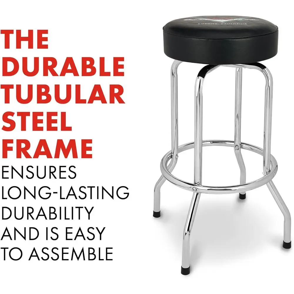 مقعد مرتفع دوار بشعار شيفرون - هدية مثالية للأب، ضمان لمدة سنة واحدة، سهل التجميع، أسود، 30