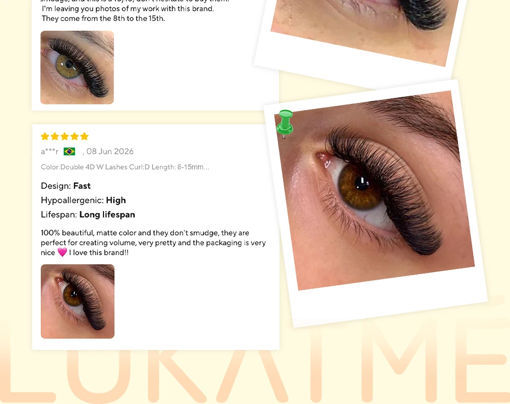 LUKATME Doppelte 4D W-Form Wimpernverlängerungen, vorgefertigte Fächer, W-8D Wimpernbüschel, D-Curl, Easy Fan, Mega-Volumen-Wimpern 7-14mm für den Salon – Detail 14