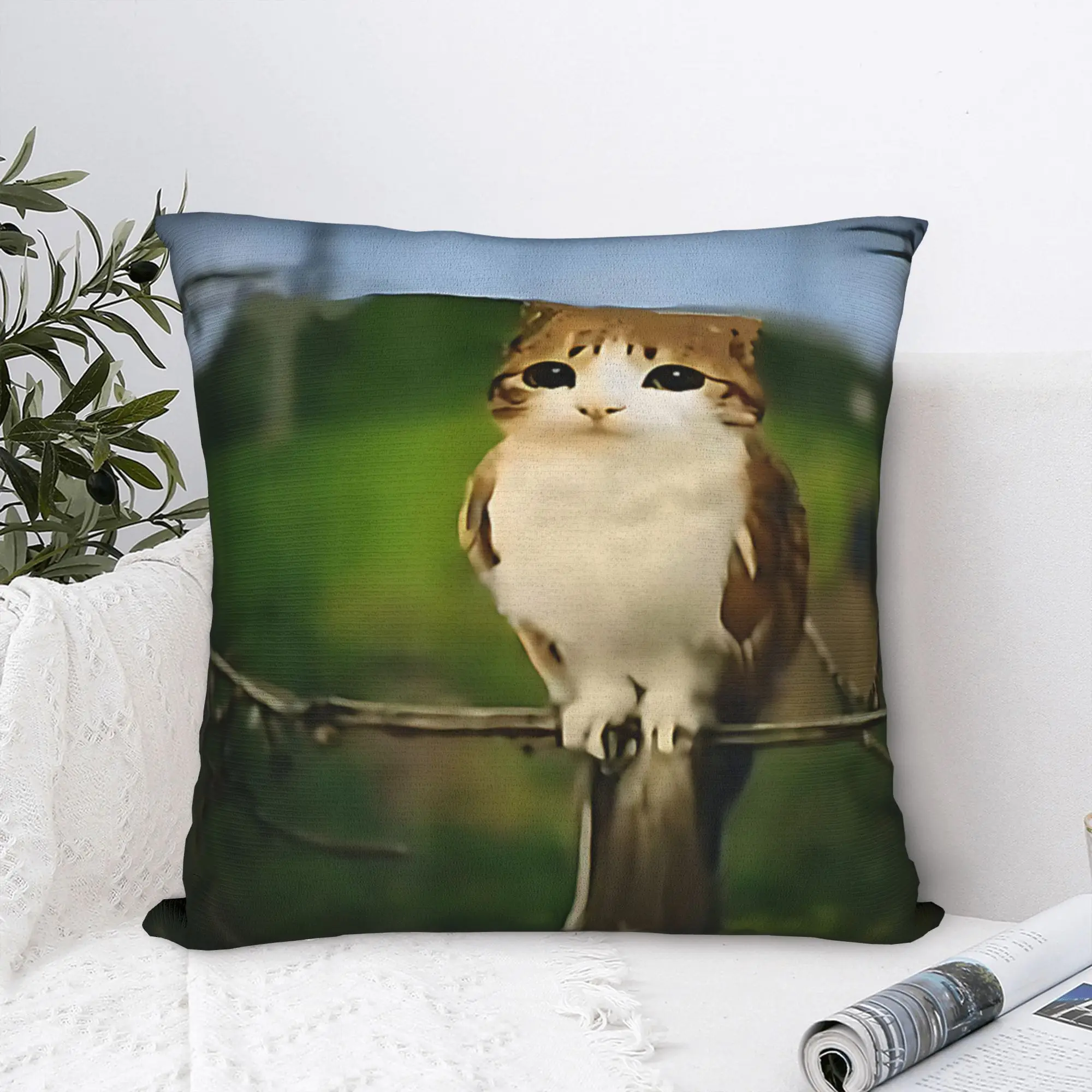 My Spirit Animal Funny Meowl Cat Owl Pillowcase Printed Cushion Cover Gift Meme Brainrot Throw Pillow Case Cover Home Zippered