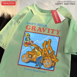 Learn About Gravity Science Experiments Tshirts Men Harajuku Cotton Short Sleeve Oversized T-Shirts Street Loose Casual Tops