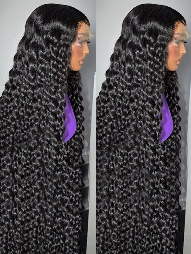 

300% 40 46 дюймов Вьющиеся 13x6 HD Парики из натуральных волос на кружеве 13x4 Глубокая волна Бразильский парик на фронтальной части шнурка Предварительно сорванный парик с волнистыми волосами