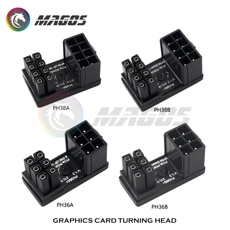 بطاقة الرسومات محول التوجيه الكهربائي VGA PSU الكوع موصل GPU الطاقة التوجيه رئيس PCIE 6pin 8pin 180 درجة دوران