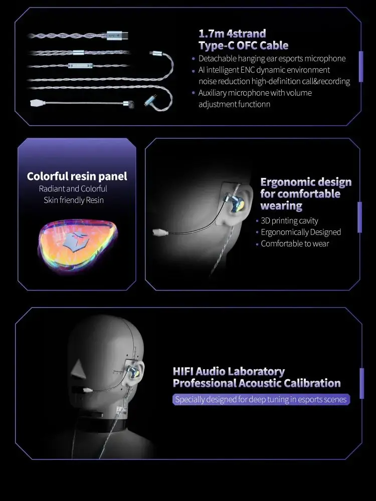 EPZ G30 écouteurs filaires HIFI IEM dans l'oreille casque de jeu Support pour APP/ordinateurs ENC suppression du bruit réglage personnalisé 3