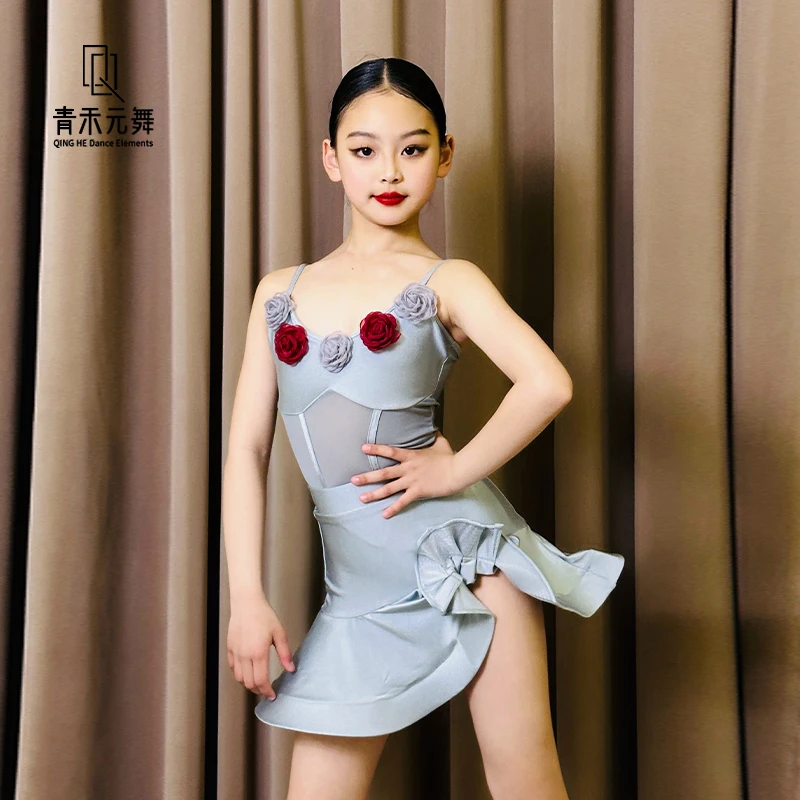 ชุดฝึกซ้อมสไตล์ขั้นสูงสำหรับเด็กผู้หญิงเต้นละติน, ชุดการแสดงเด็กสไตล์ใหม่, ชุดฝึกซ้อมเด็ก