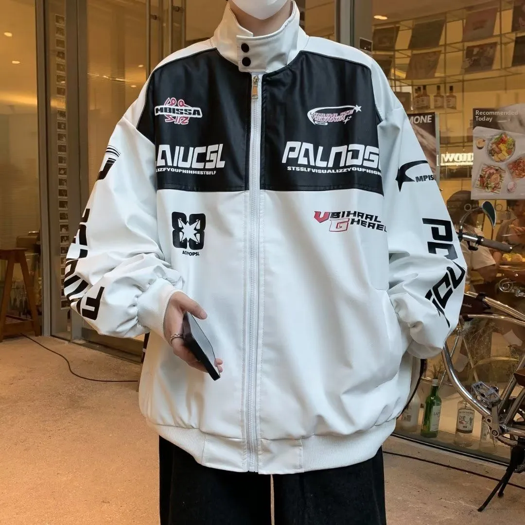 American Style Motorcycle Jacket PU Leather Stand Collar Baseball Coat Men's Autumn Winter Fashion Outerwear Casual Loose Fit