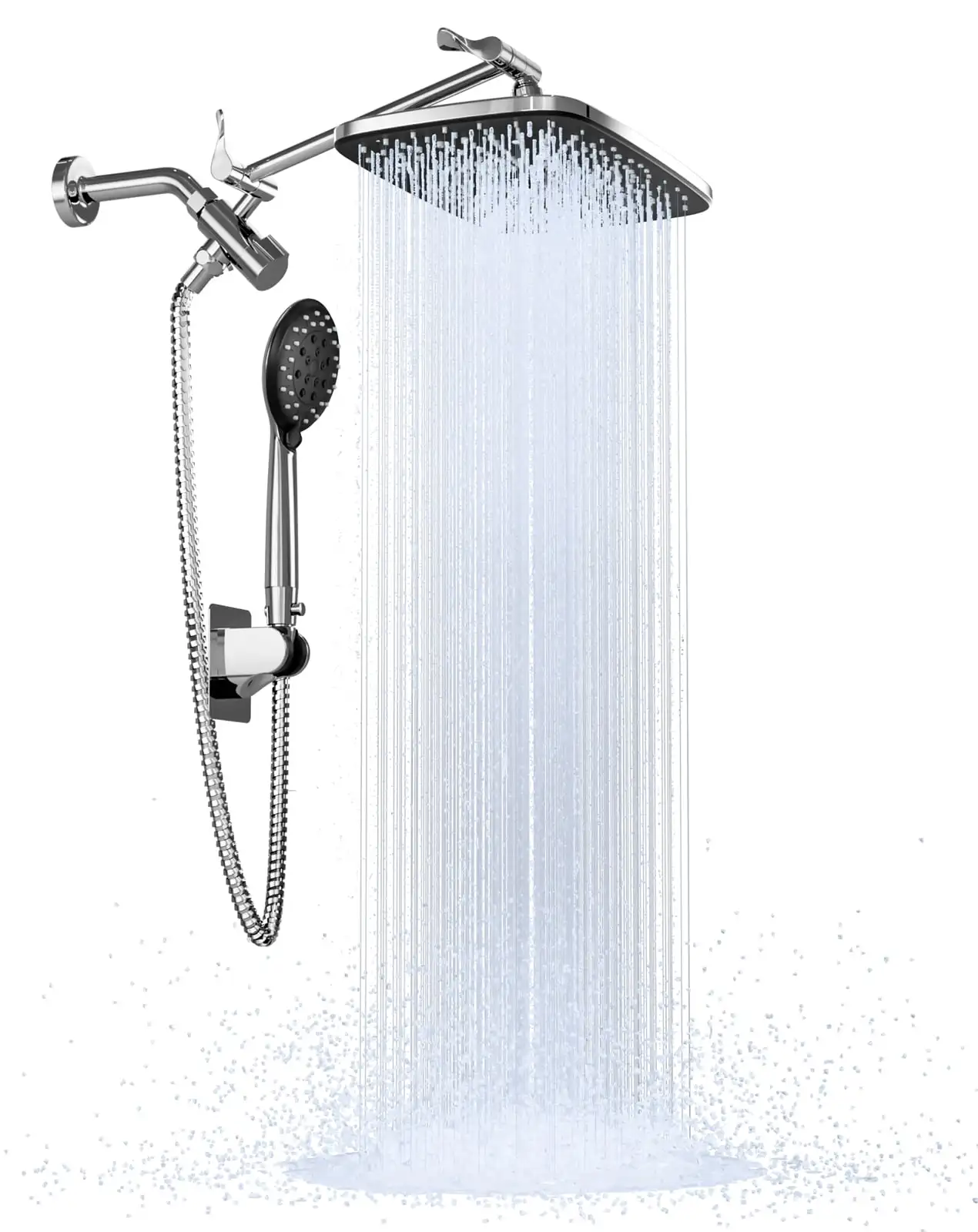 

High Pressure Rain Shower Head Combo with Adjustable Extension Arm - Wide Rainfall & 5 Spray Handheld