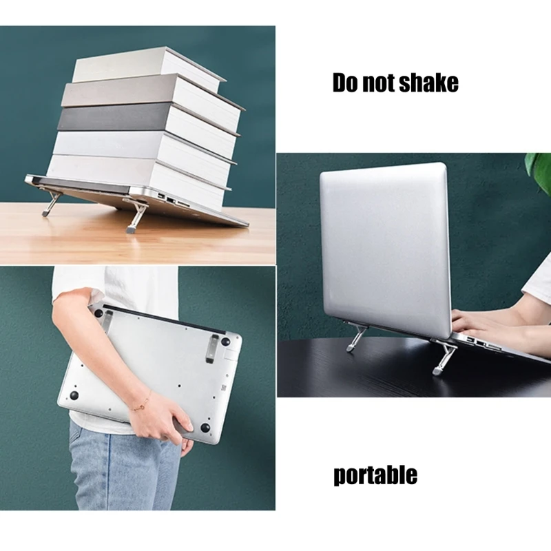 Suporte portátil dobrável alumínio para laptop Suporte resfriamento invisível Risers Altura ajustável Suporte para laptop