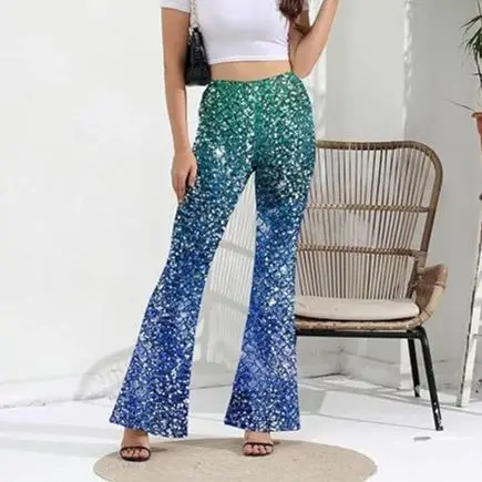 Zawaland Women\'s Pants Flared Trousers 2024 Fashion Elegant Fish Scale Print Pants Party Costume Mermaid Print Bell Bottoms