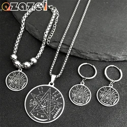 Stainless Steel Jewelry Set Witchcraft Pentagram Tetragrammaton Guardian Star Rune Solomon Necklace Earrings Bracelet Jewelry