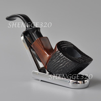 Ebony Wooden Tobacco Pipe Panel Style Dublin Carved / Smooth Surface Bent Stem Lacquer Coated