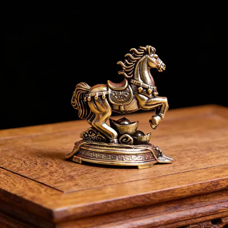 Pure brass ingot home decor tea pet statue figurine for good luck and success zodiac horse
