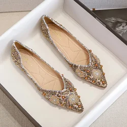 Pointed Toe Women Flat Rhinestones Loafers Autumn Rivets Classic Ladie Flats Shoes Women's Ballet Flats Soft Boat Shoes 2023