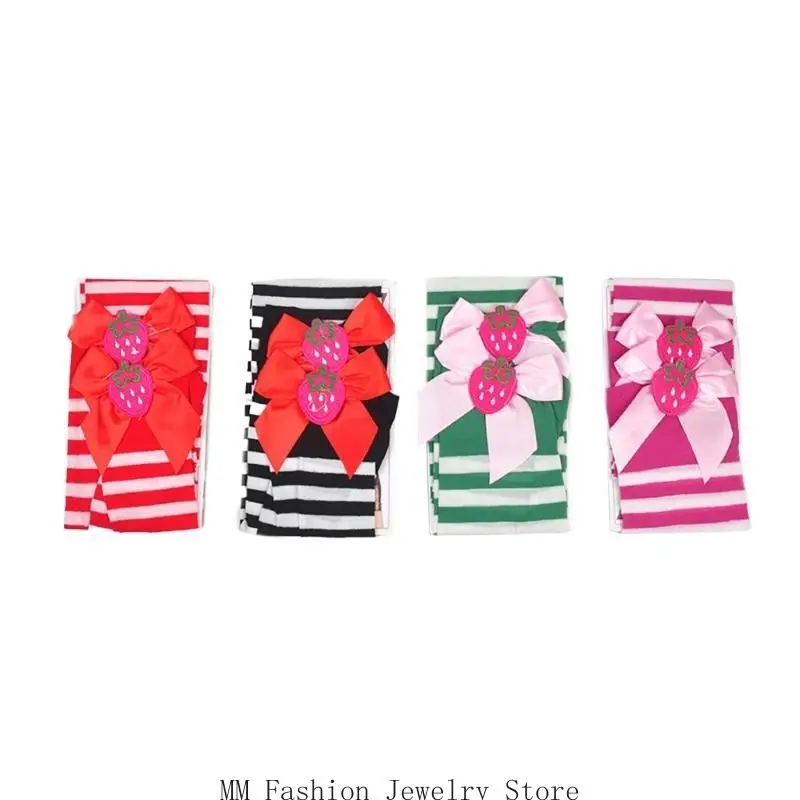 

D0UB Strawberry Ribbon Thigh High Socks for Women Festival Stripe Over Knee Stockings