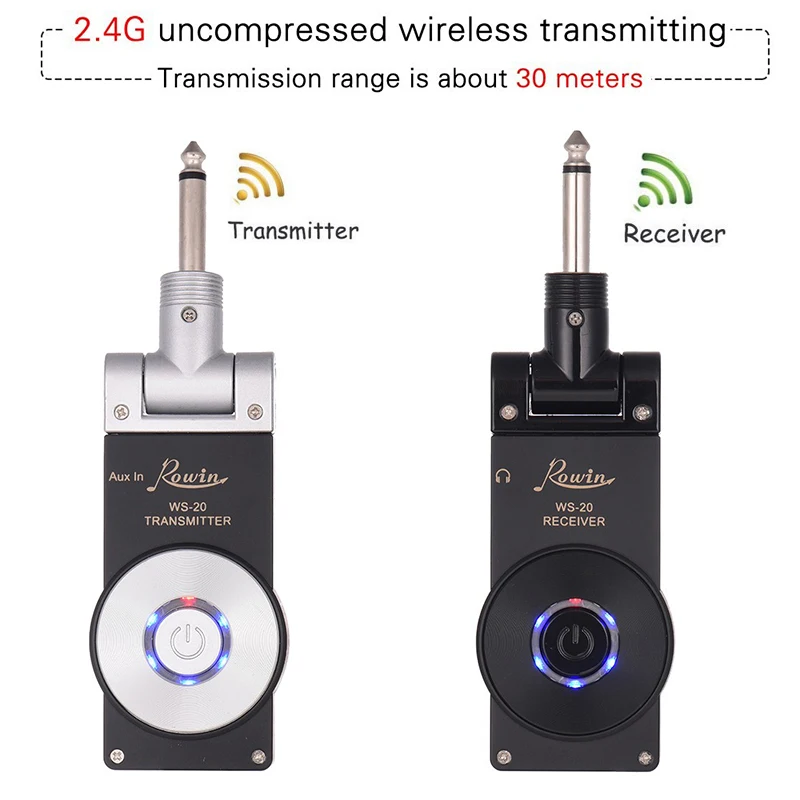 2.4G Guitar Wireless System Transmitter Receiver Rechargeable 180 Rotatable