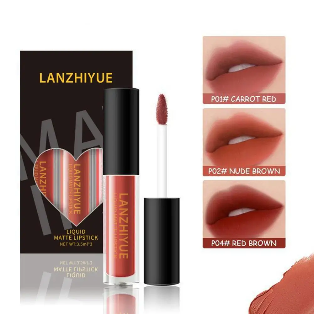 3 pz/4 pz rossetto liquido Set velluto opaco lucidalabbra pasta di fagioli smalto per labbra idratare lunga durata Lip Tint Kit cosmetico trucco